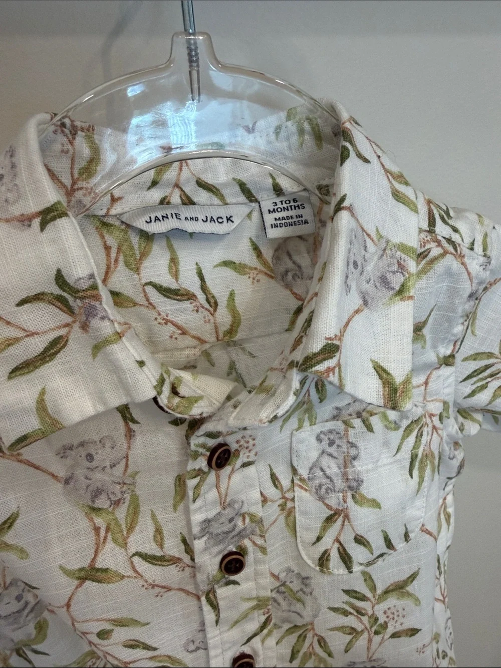 Janie and Jack White Botanical Short Pajama Set with Green Leaves